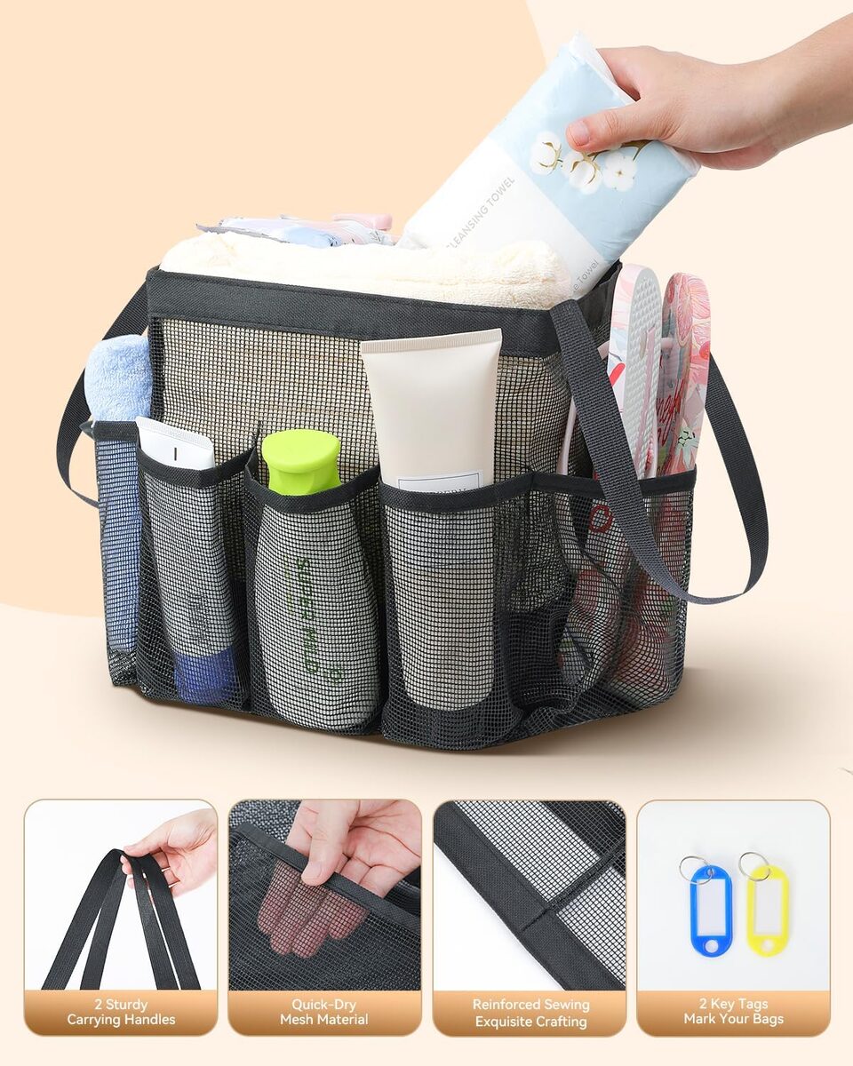 Portable Mesh Shower Caddy, Shower Organizer Tote Bag For College Dorm Room, Bathroom, Gym And Travel Essentials